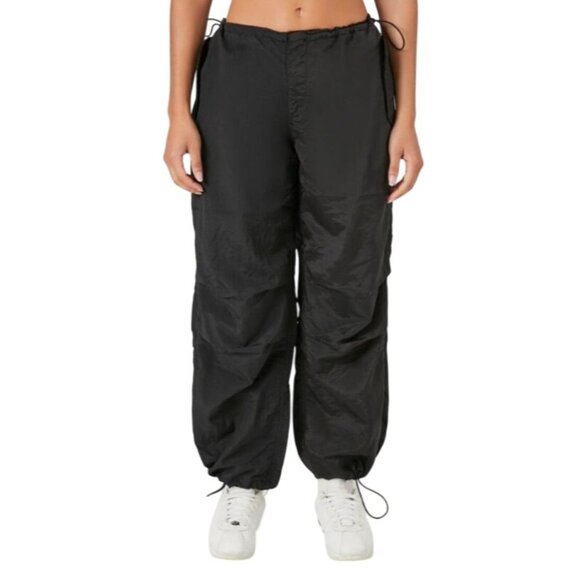 NEW Almost Famous Black Nylon Parachute Pants Toggle Joggers, Size L - Picture 1 of 16